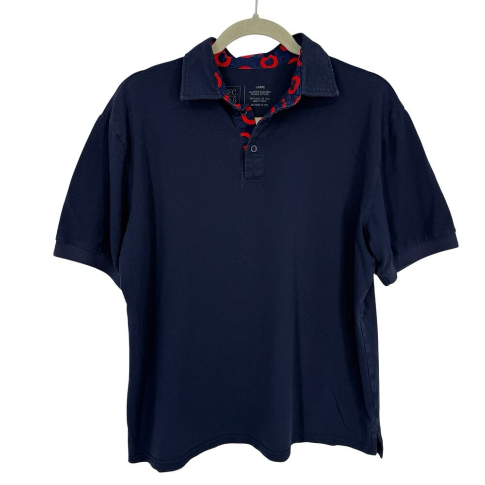 Sec 119 Short Sleeve Polo Shirt Men size Large Navy Blue Red Detail